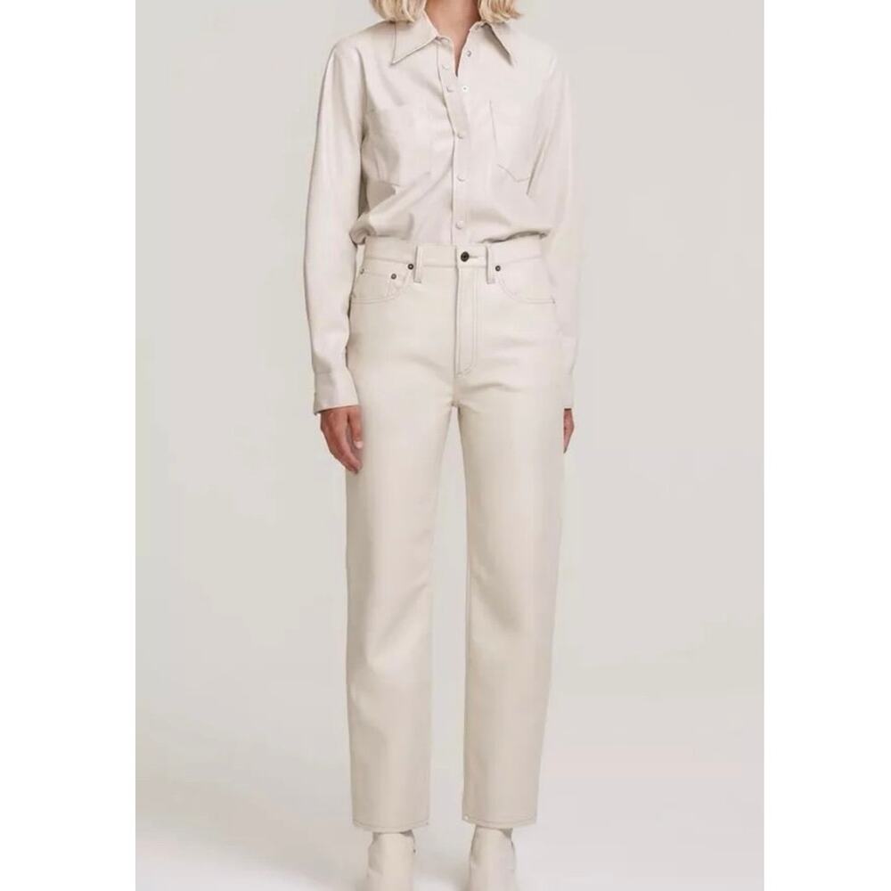 AGOLDE Recycled Leather 90's Pinch Waist Pants Powder Cream Sz 31,  $298